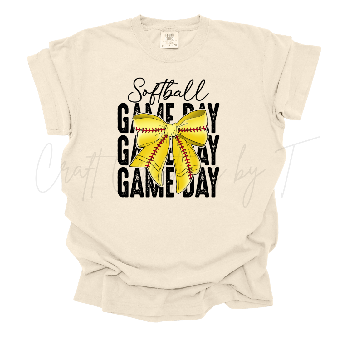 Sport Bow Softball Game Day Comfort Color Tee