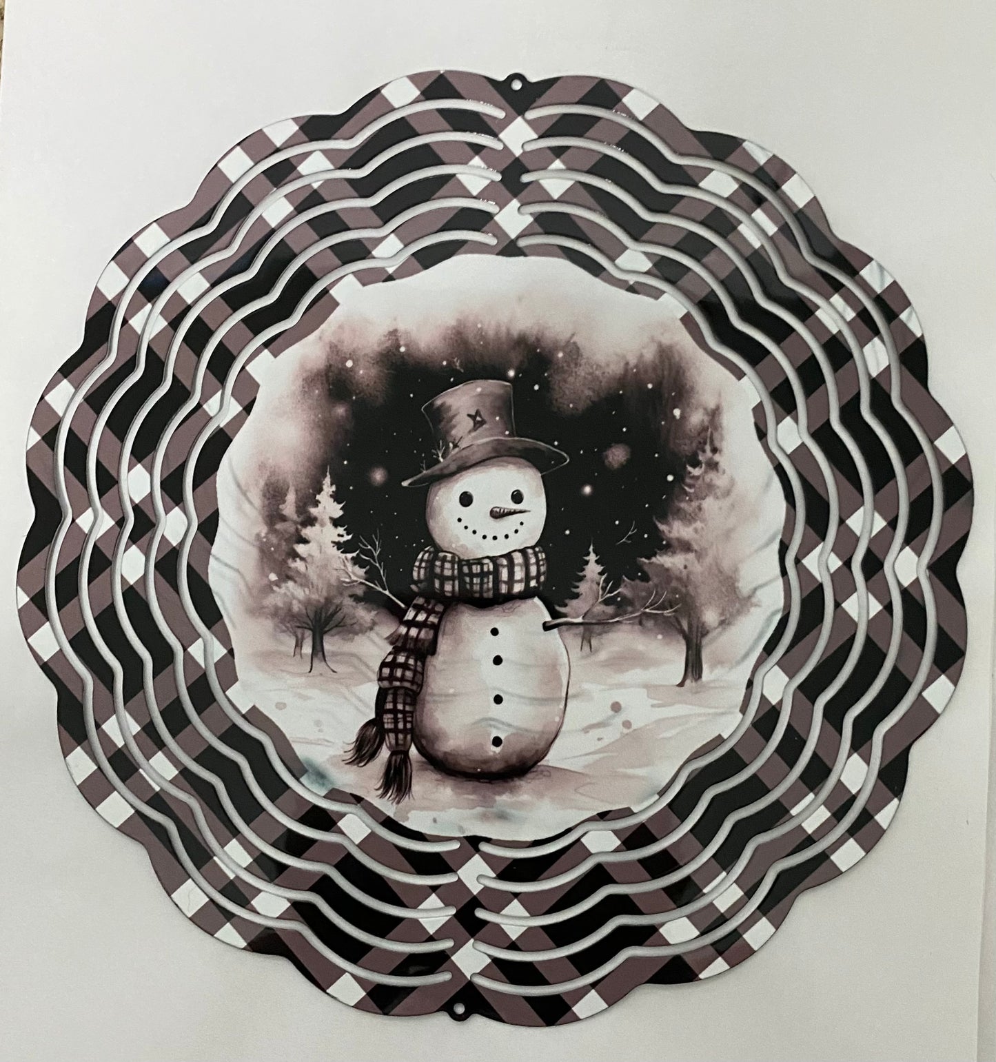 Snowman Buffalo Plaid Wind Spinner 8 inches