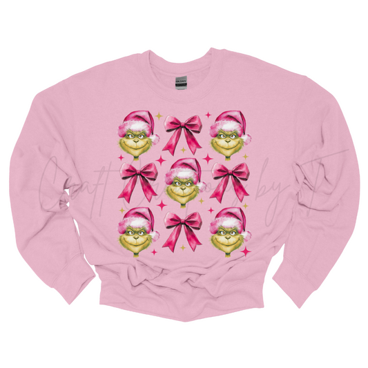 Pink & Green Christmas Bows Crewneck Sweatshirt