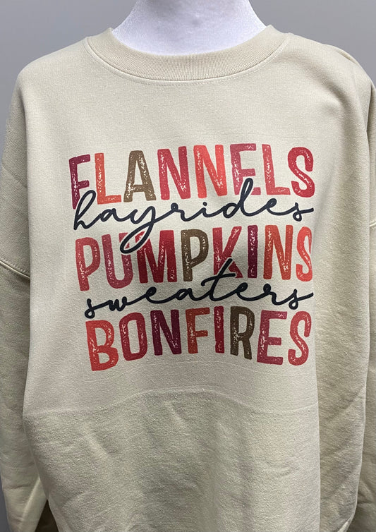 Flannels Hayrides Pumpkins Sweaters Bonfires Crewneck Sweatshirt