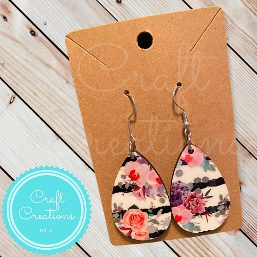 Striped Floral Print Sublimation Earrings