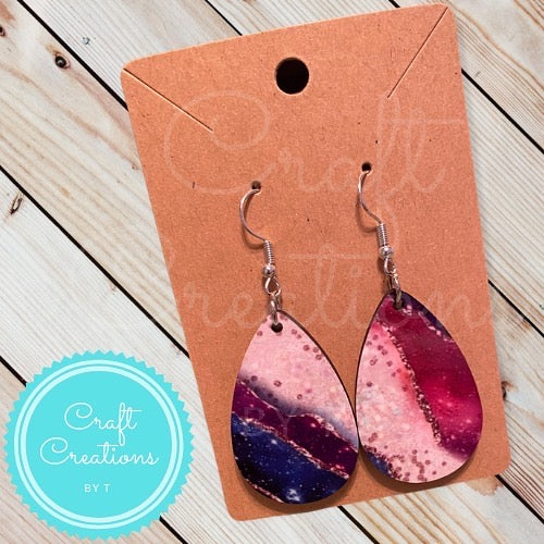 Purple Marble Print Sublimation Earrings