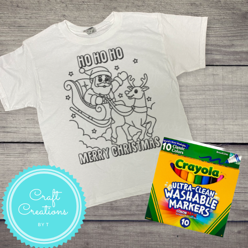 Youth Christmas WASHABLE Coloring T-Shirts & Markers Combo