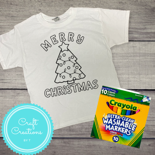 Youth Christmas WASHABLE Coloring T-Shirts & Markers Combo