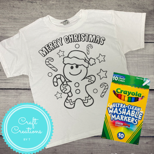 Youth Christmas WASHABLE Coloring T-Shirts & Markers Combo