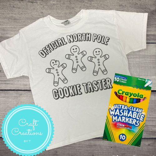 Youth Christmas WASHABLE Coloring T-Shirts & Markers Combo