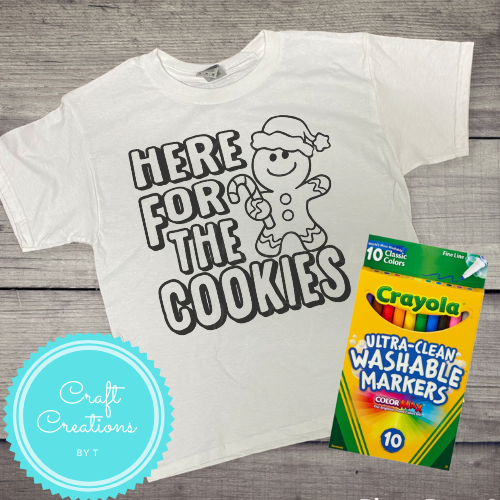 Youth Christmas WASHABLE Coloring T-Shirts & Markers Combo