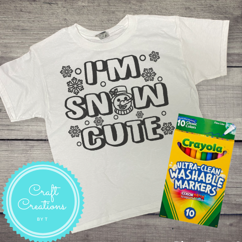 Youth Christmas WASHABLE Coloring T-Shirts & Markers Combo