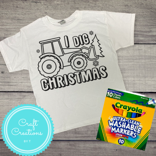 Youth Christmas WASHABLE Coloring T-Shirts & Markers Combo