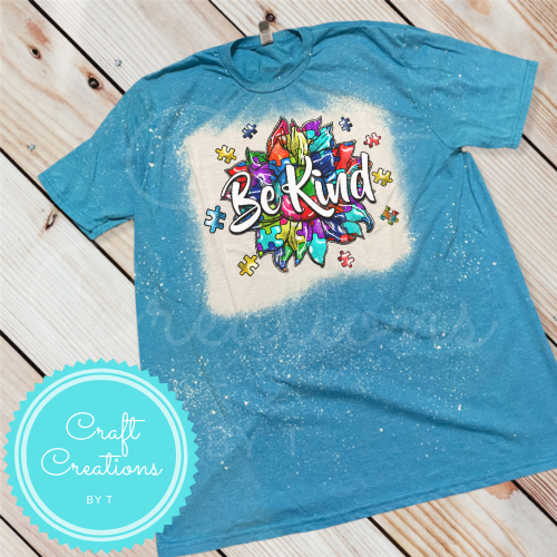 Be Kind Puzzle Piece Bleach Sublimation Tee