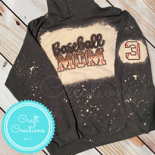 Baseball Mom with Custom Player Number Sleeve Bleach Sublimation Hoodie