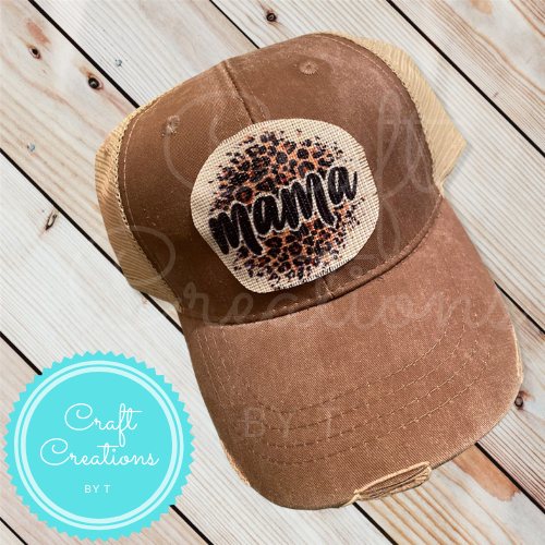 Mama Cheetah Print Distressed Patch Hat