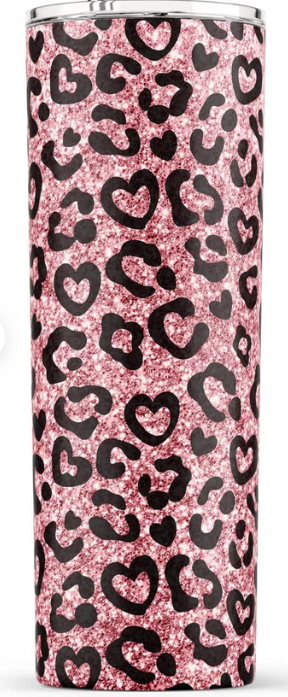 Pink Faux Glitter Heart Cheetah Print 20oz Sublimation Tumbler