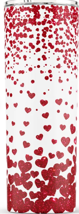 Red Faux Glitter Hearts 20oz Sublimation Tumbler