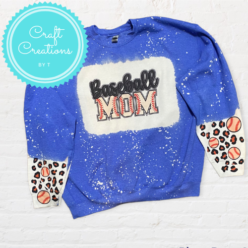 Baseball Mom with Sleeve Sublimation Bleach Crewneck Sweatshirt