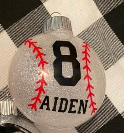 Personalized Baseball Glitter Christmas Ornament