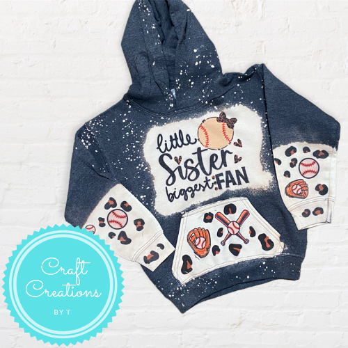 Little Sister Biggest Fan Baseball Sister Bleach Sublimation Hoodie