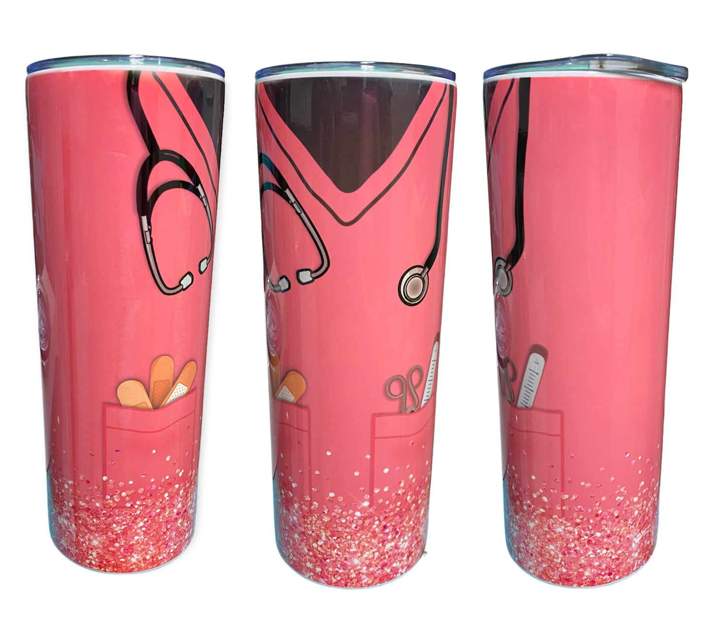 Nurse Faux Glitter Pink 20oz Sublimation Tumbler