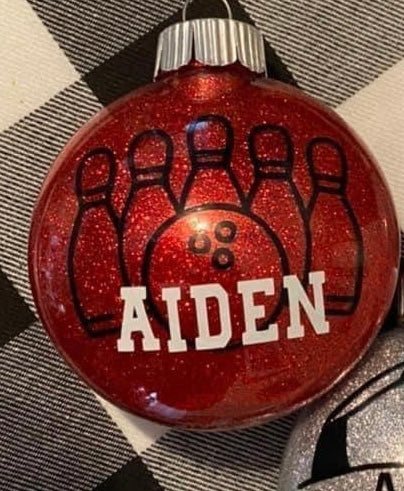 Personalized Bowling Glitter Christmas Ornament - 3 inch Glitter Disc Ornament