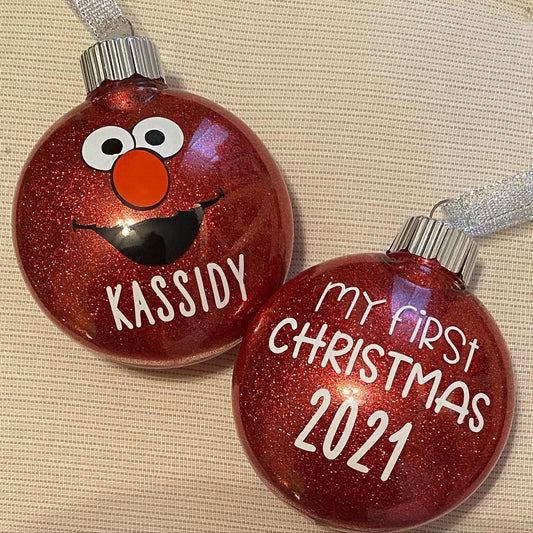 Personalized First Christmas Glitter Christmas Ornament - 3 inch Glitter Disc Ornament