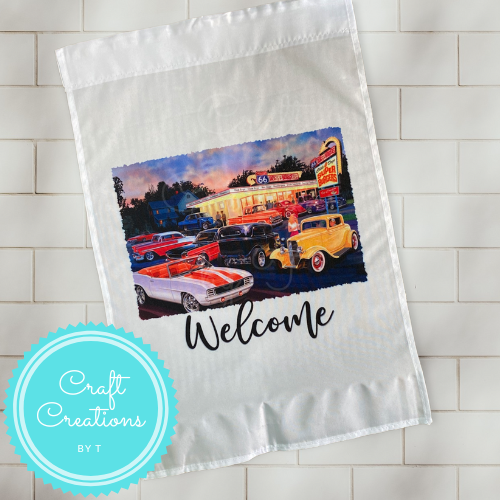 Welcome Cars at Diner Small Garden Flag