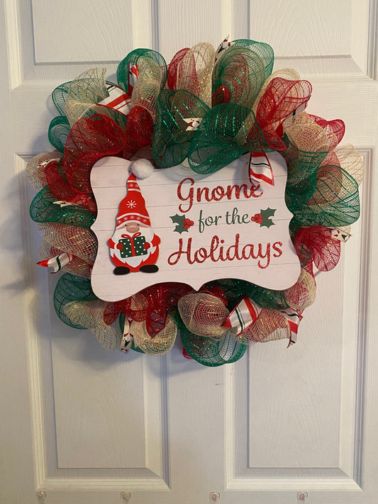 Gnome For The Holidays Deco Mesh Wreath