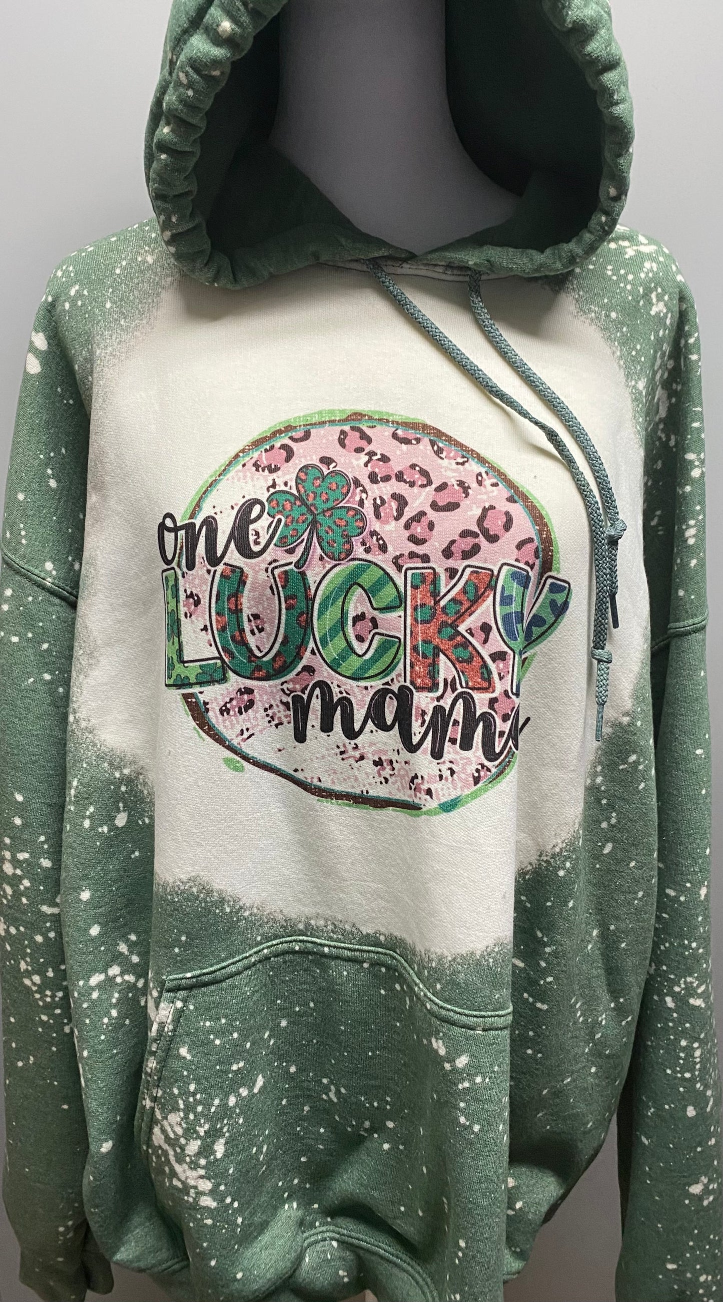 One Lucky Mama Dark Green Bleach Hoodie