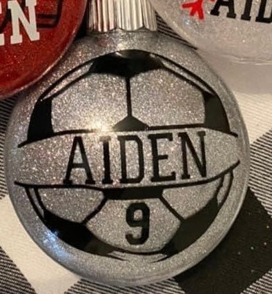 Personalized Soccer Glitter Christmas Ornament - 3 inch Glitter Disc Ornament