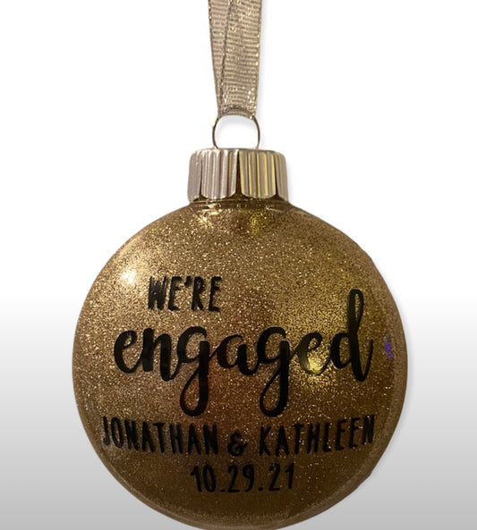 Personalized Engaged Christmas Glitter Christmas Ornament - 3 inch Glitter Disc Ornament