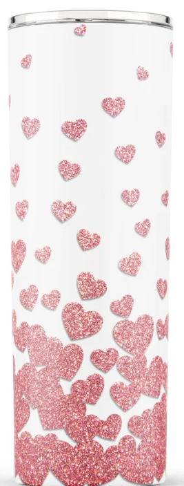 White with Faux Glitter Pink Hearts 20oz Sublimation Tumbler